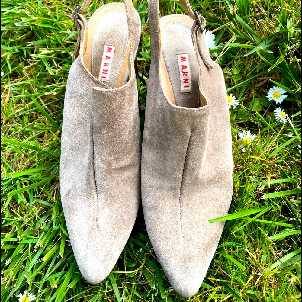 Marni suede sling-back high heel clog